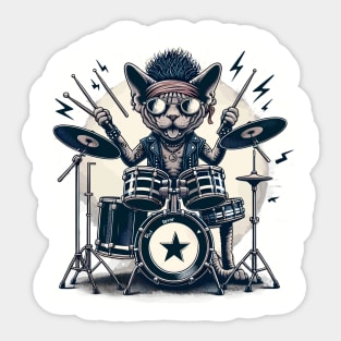 Devon Rex Cat Playing Drums Sticker